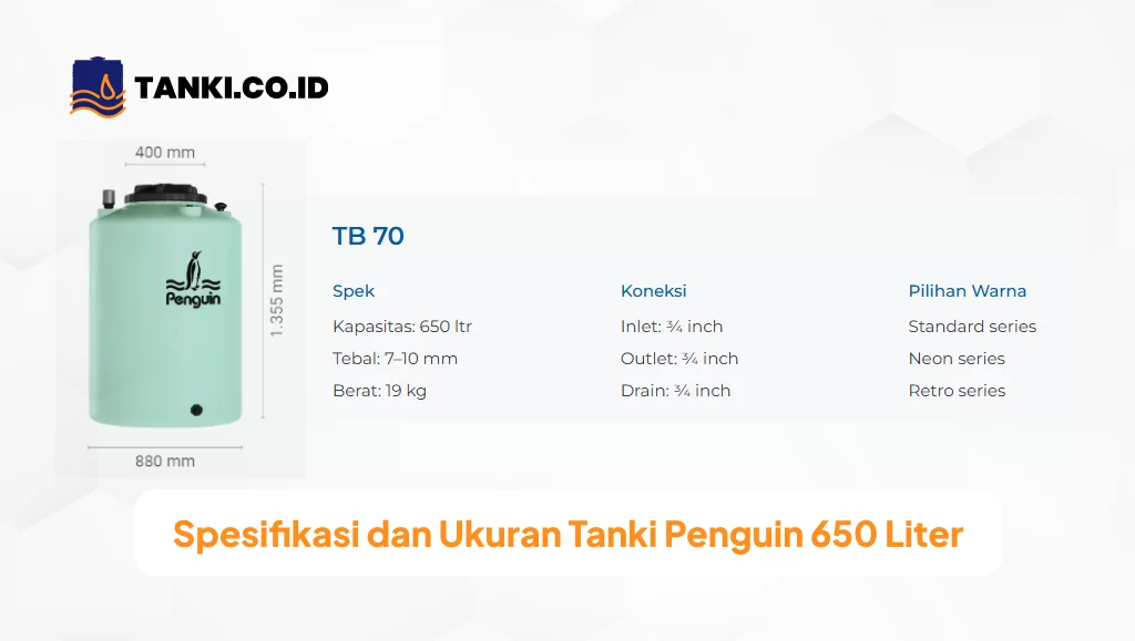 Spesifikasi dan Ukuran Tanki Penguin 650 Liter